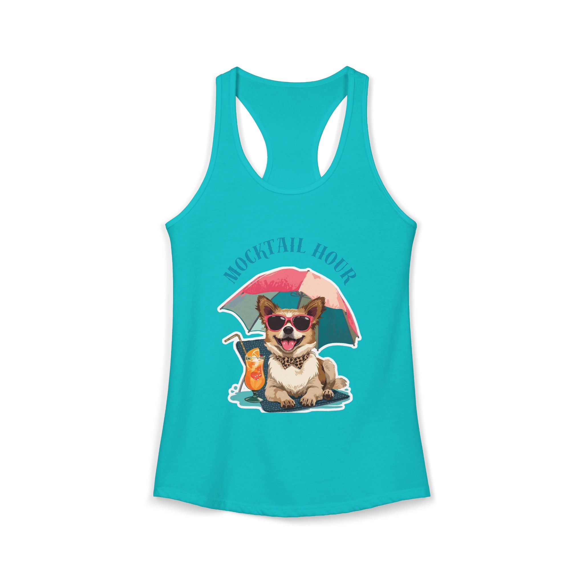 Mocktail Hour PUPPY Tank Racerbback — Cute Corgi Beach Graphic Crewneck