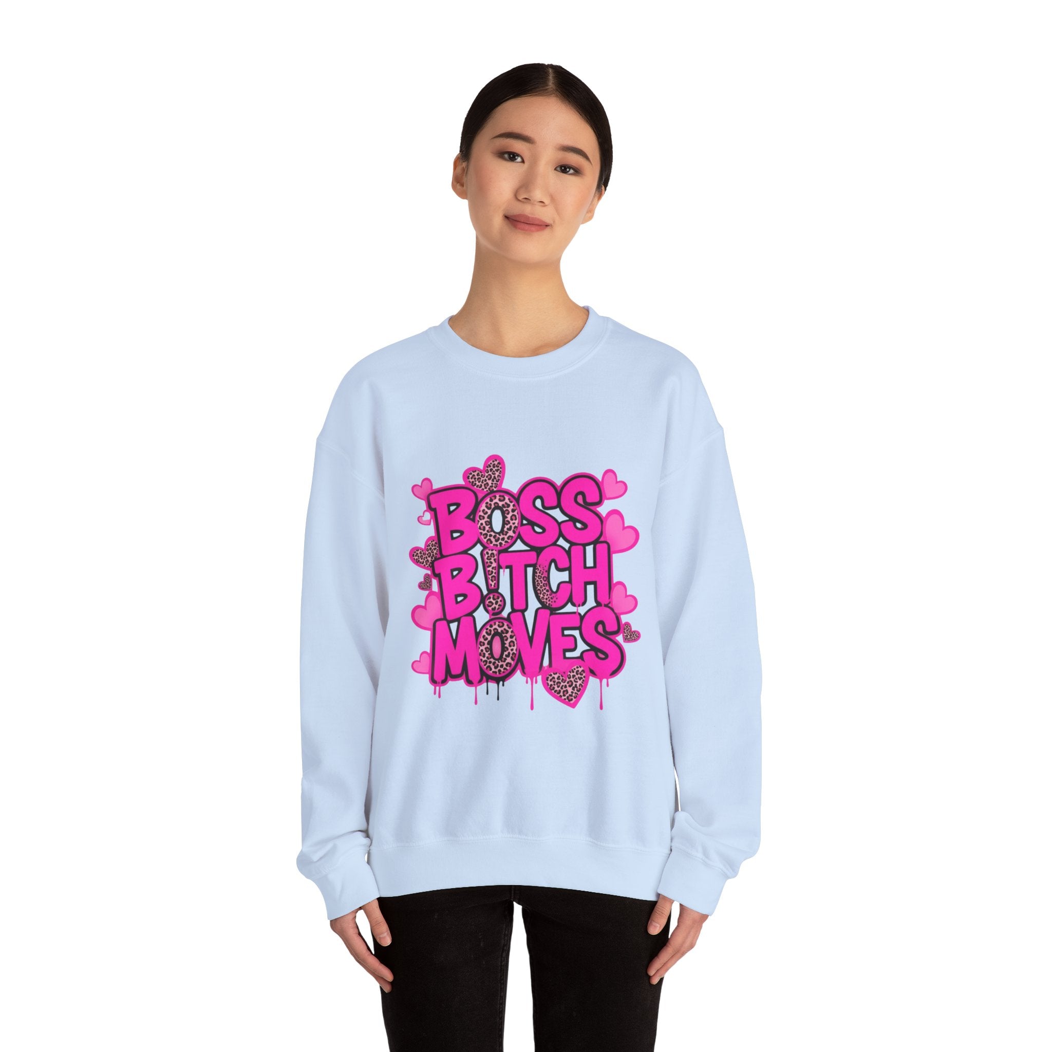 "Boss Bitch Moves" Pink Heart Graphic Crewneck Sweatshirt