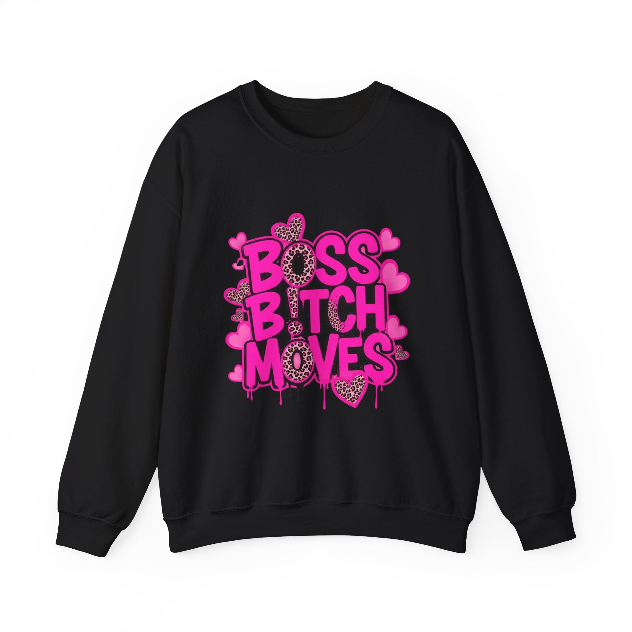 "Boss Bitch Moves" Pink Heart Graphic Crewneck Sweatshirt