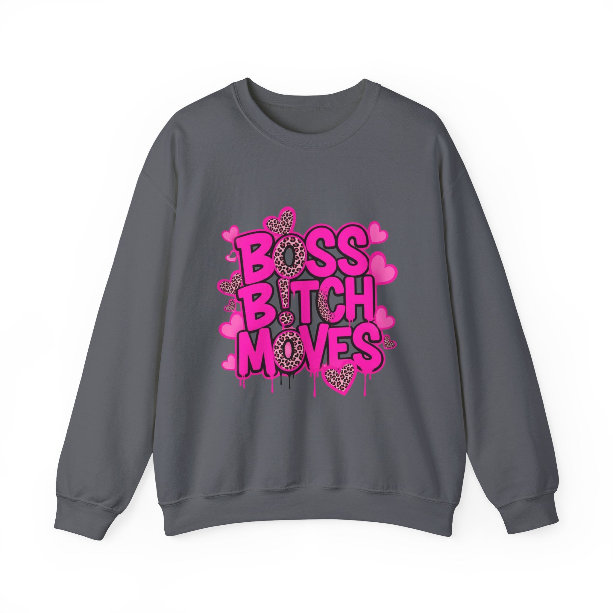 "Boss Bitch Moves" Pink Heart Graphic Crewneck Sweatshirt