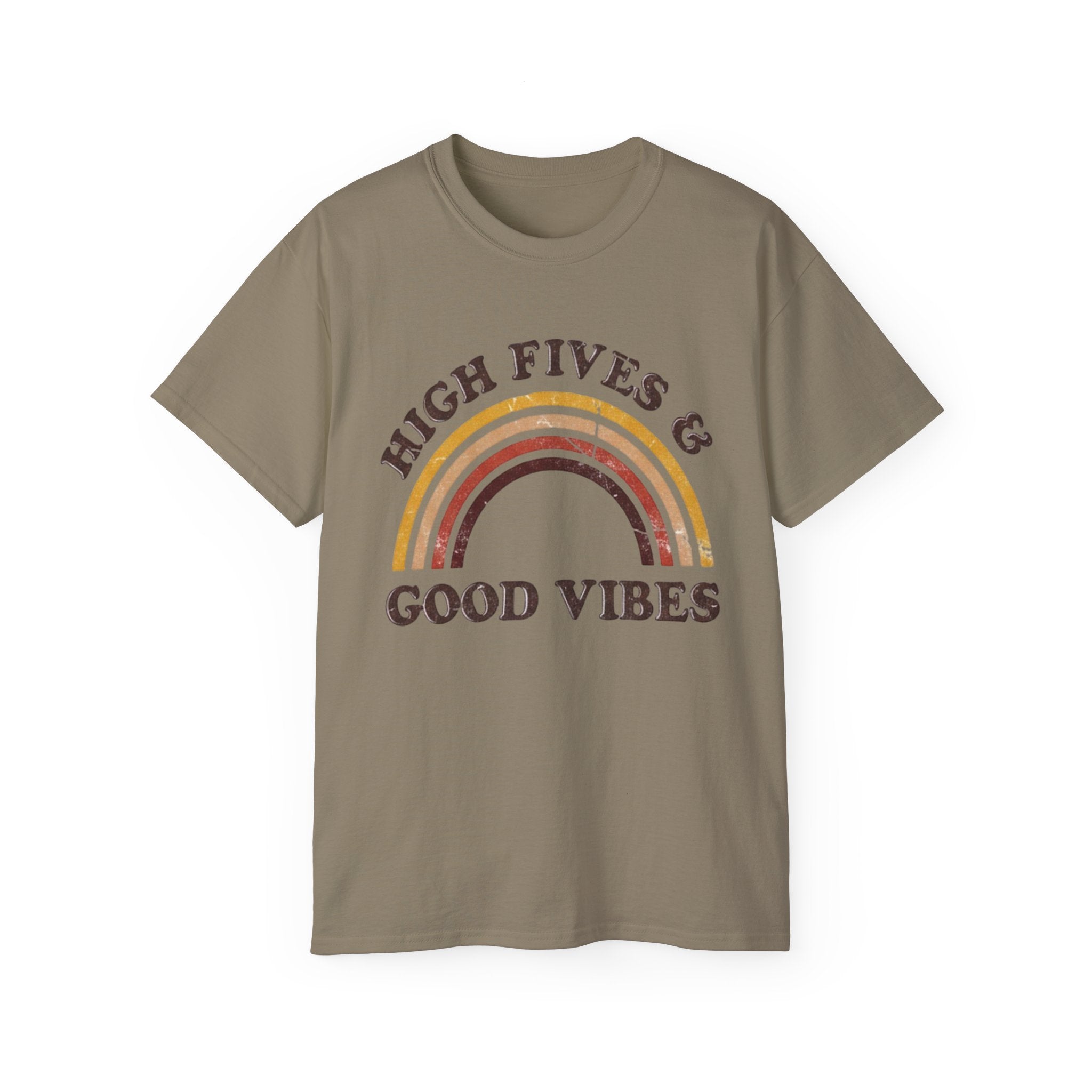 Distressed High Fives & Good Vibes Rainbow Tee