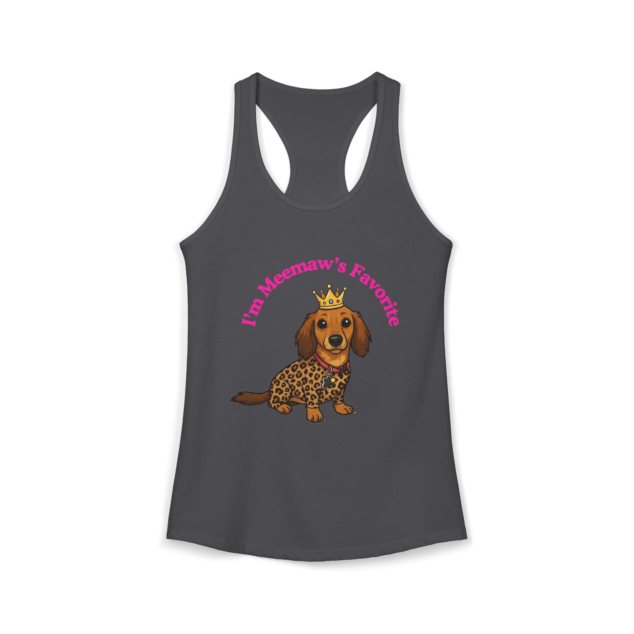 Meemaw’s Favorite Dachshund Leopard Crown Racerback Tanktop for women