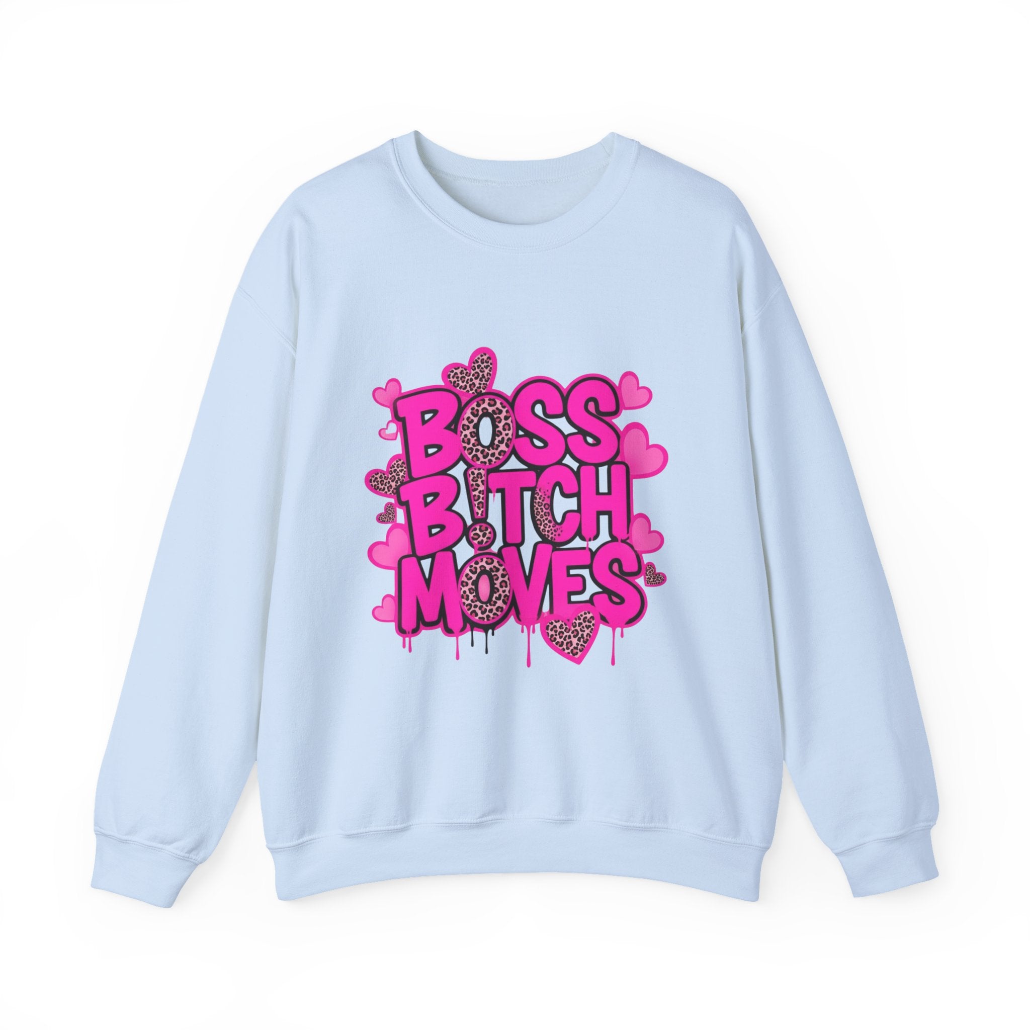 "Boss Bitch Moves" Pink Heart Graphic Crewneck Sweatshirt