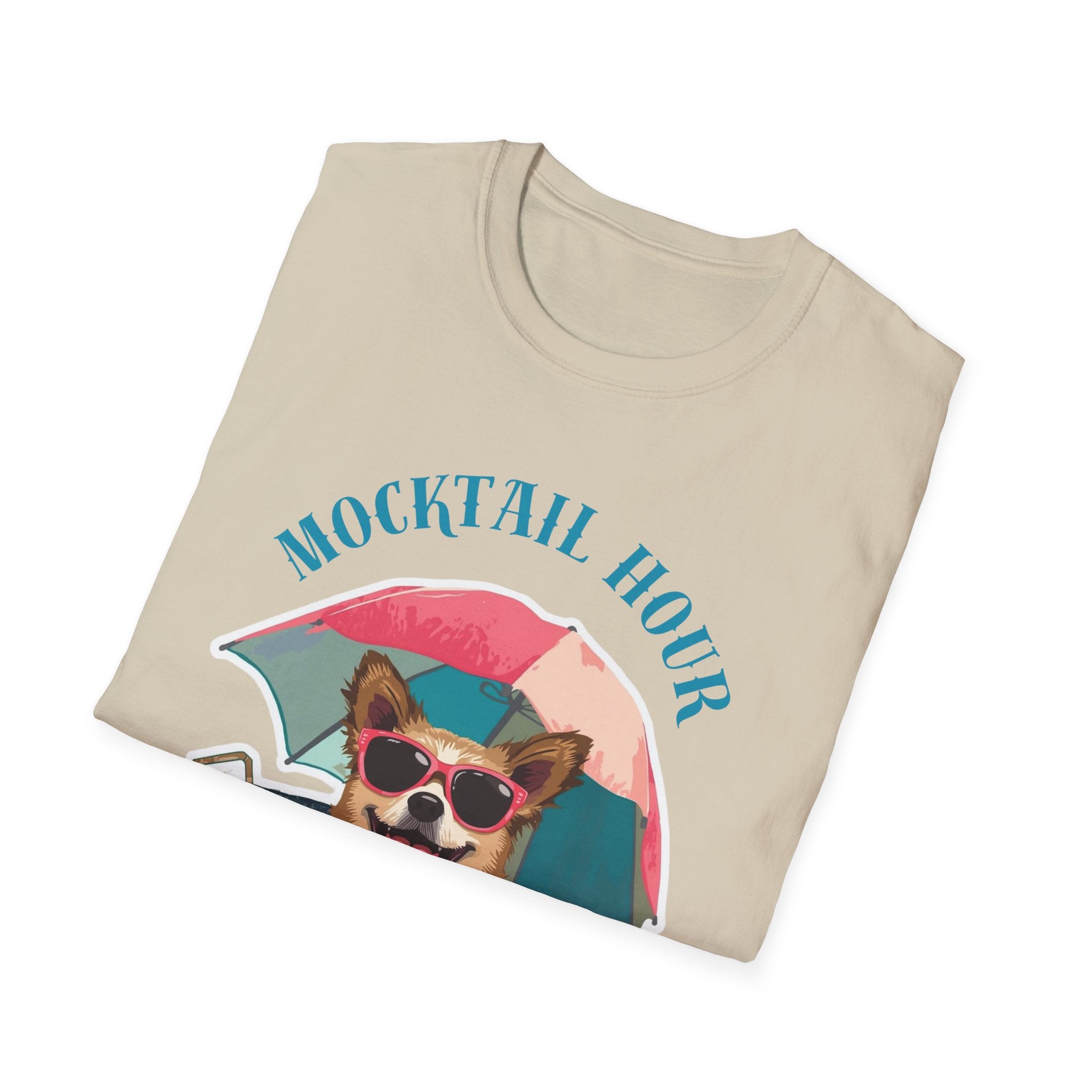 Mocktail Hour PUPPY Tshirt— Cute Corgi Beach Graphic Crewneck