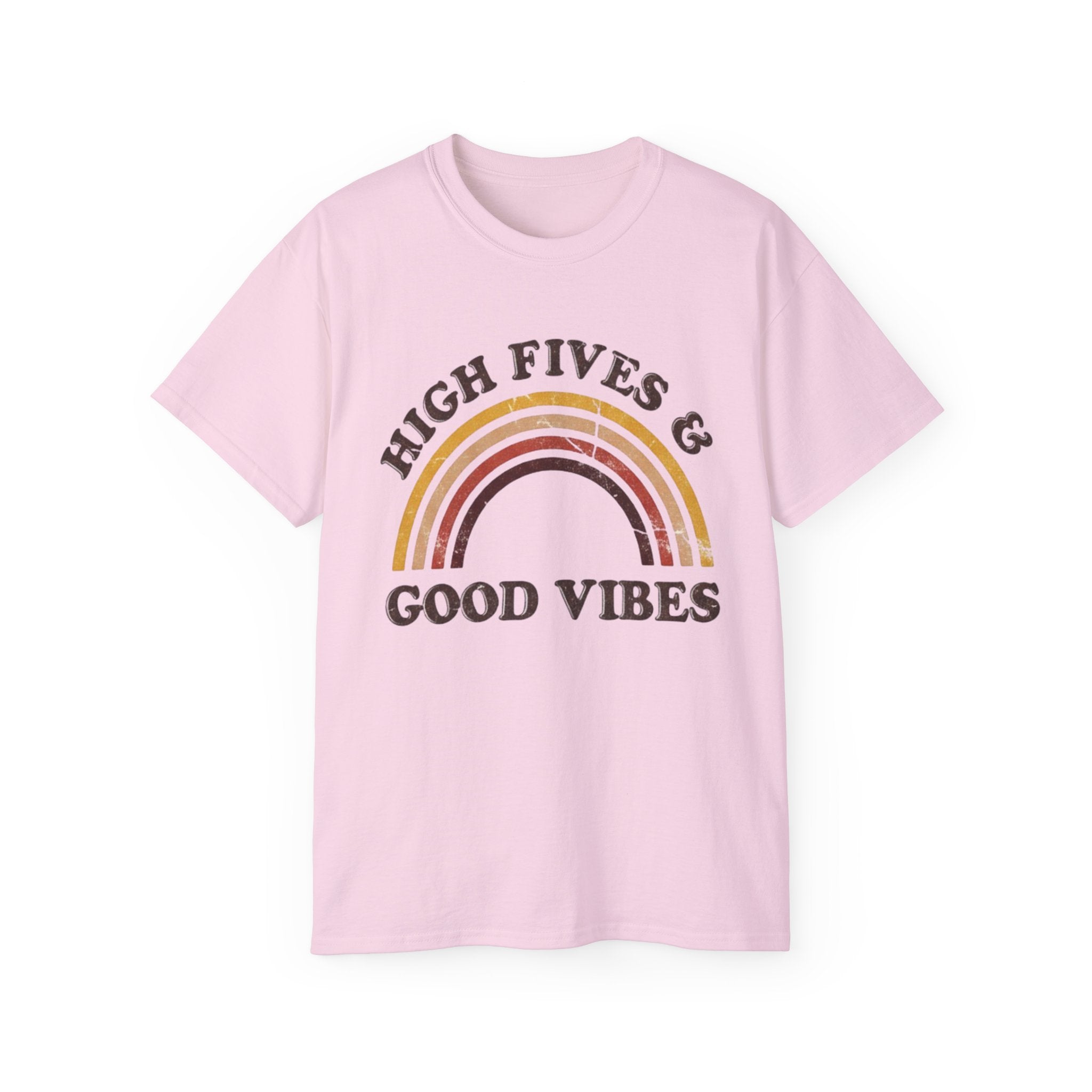 Distressed High Fives & Good Vibes Rainbow Tee