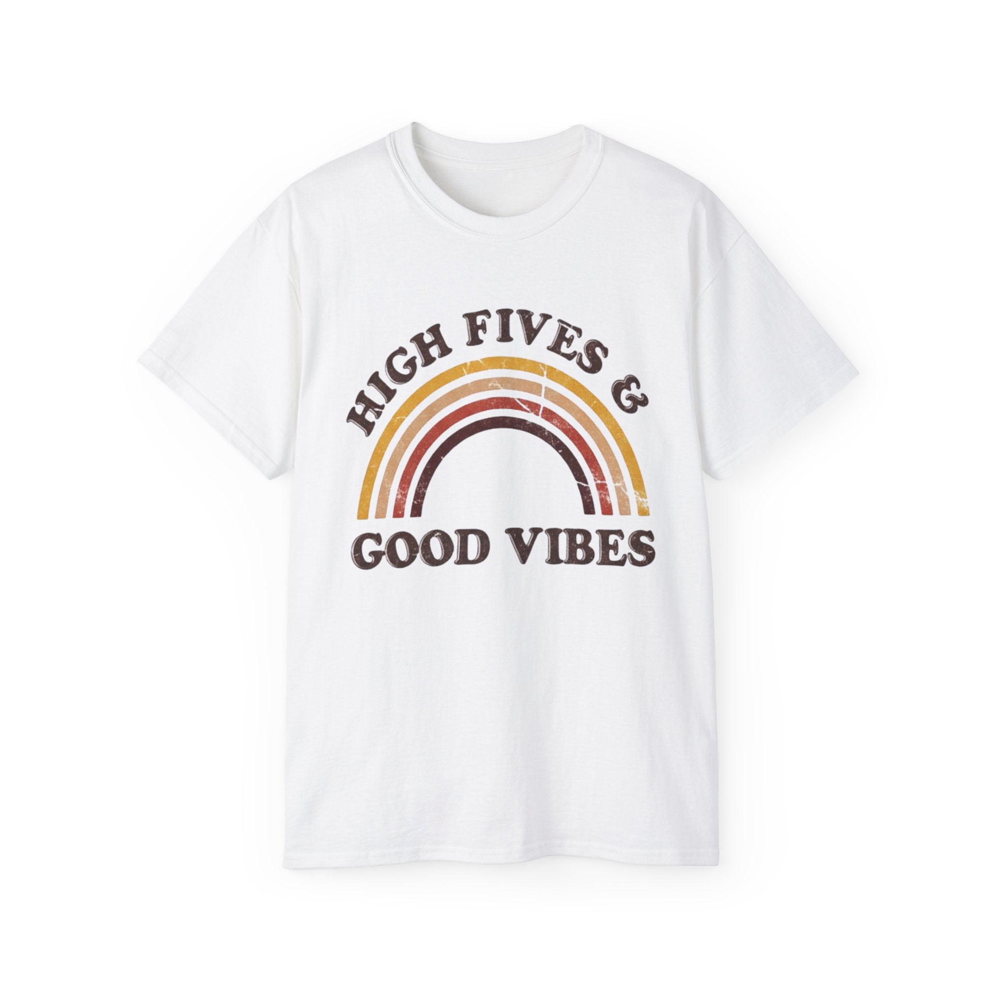 Distressed High Fives & Good Vibes Rainbow Tee