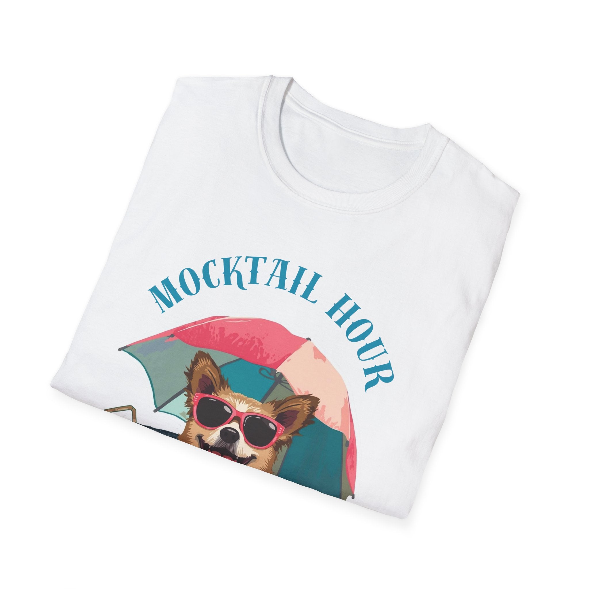 Mocktail Hour PUPPY Tshirt— Cute Corgi Beach Graphic Crewneck
