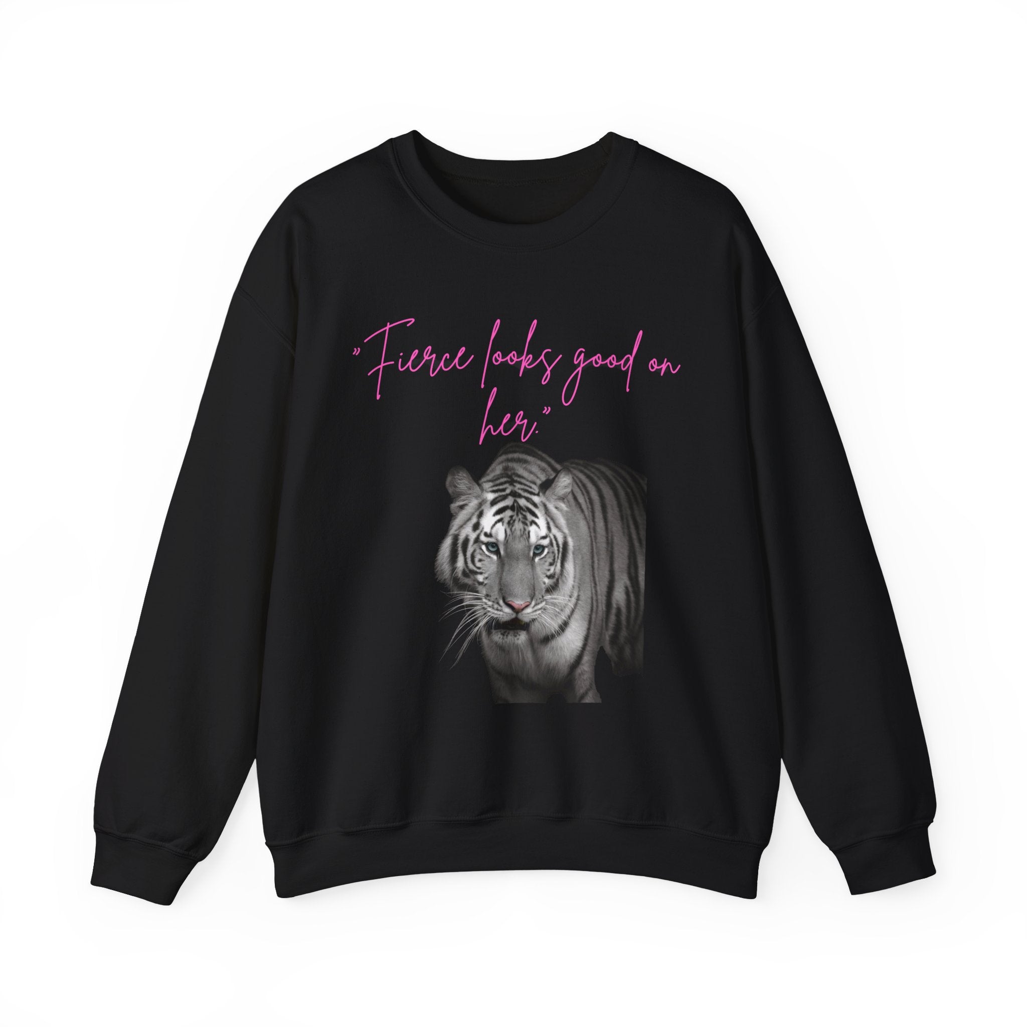 "Fierce Looks Good on Her" White Tiger GraphicCrewneck Sweatshirt