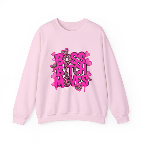 "Boss Bitch Moves" Pink Heart Graphic Crewneck Sweatshirt