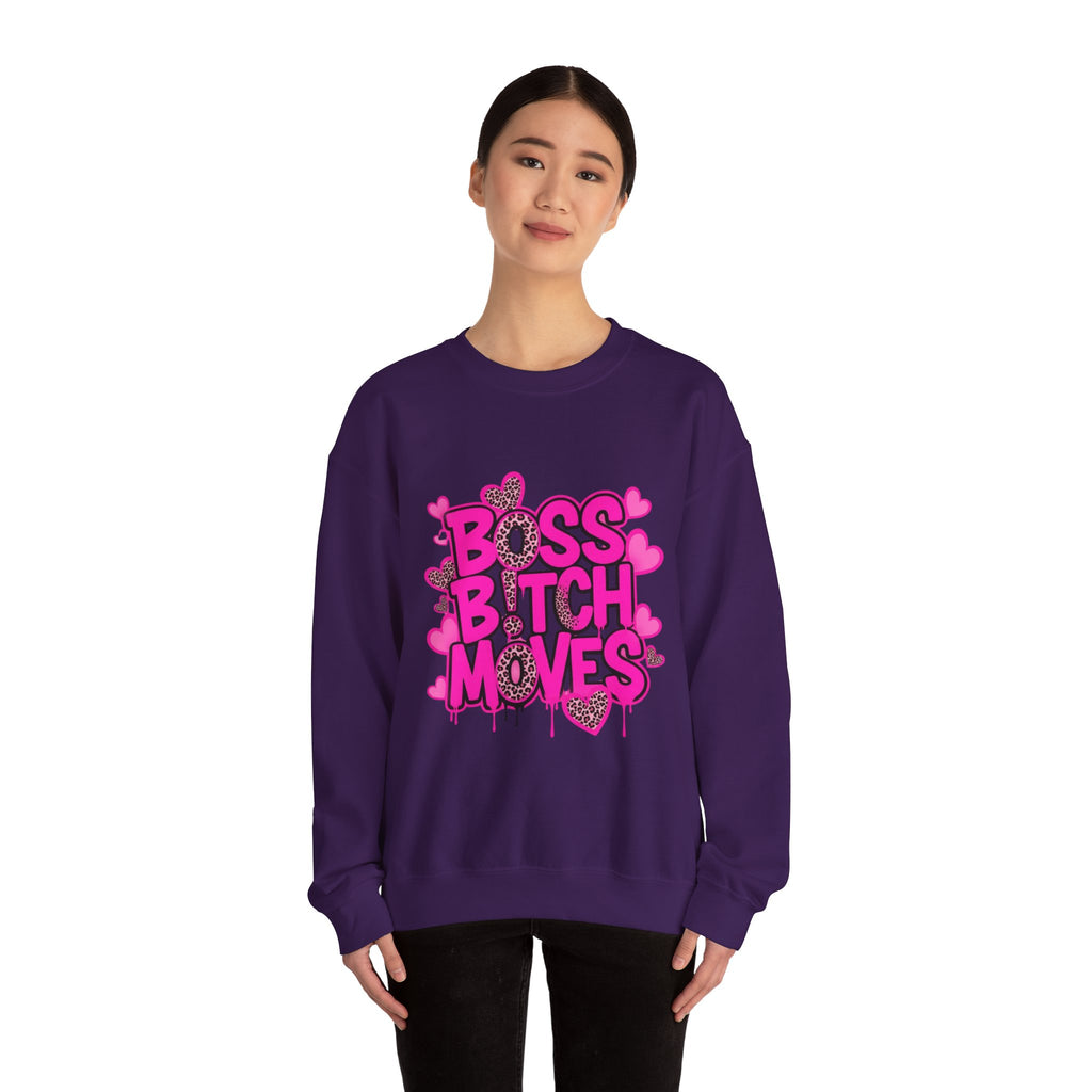 "Boss Bitch Moves" Pink Heart Graphic Crewneck Sweatshirt