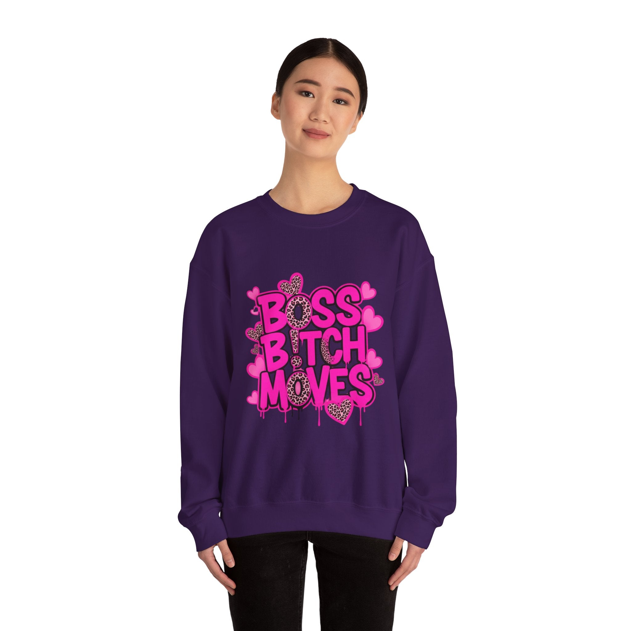 "Boss Bitch Moves" Pink Heart Graphic Crewneck Sweatshirt