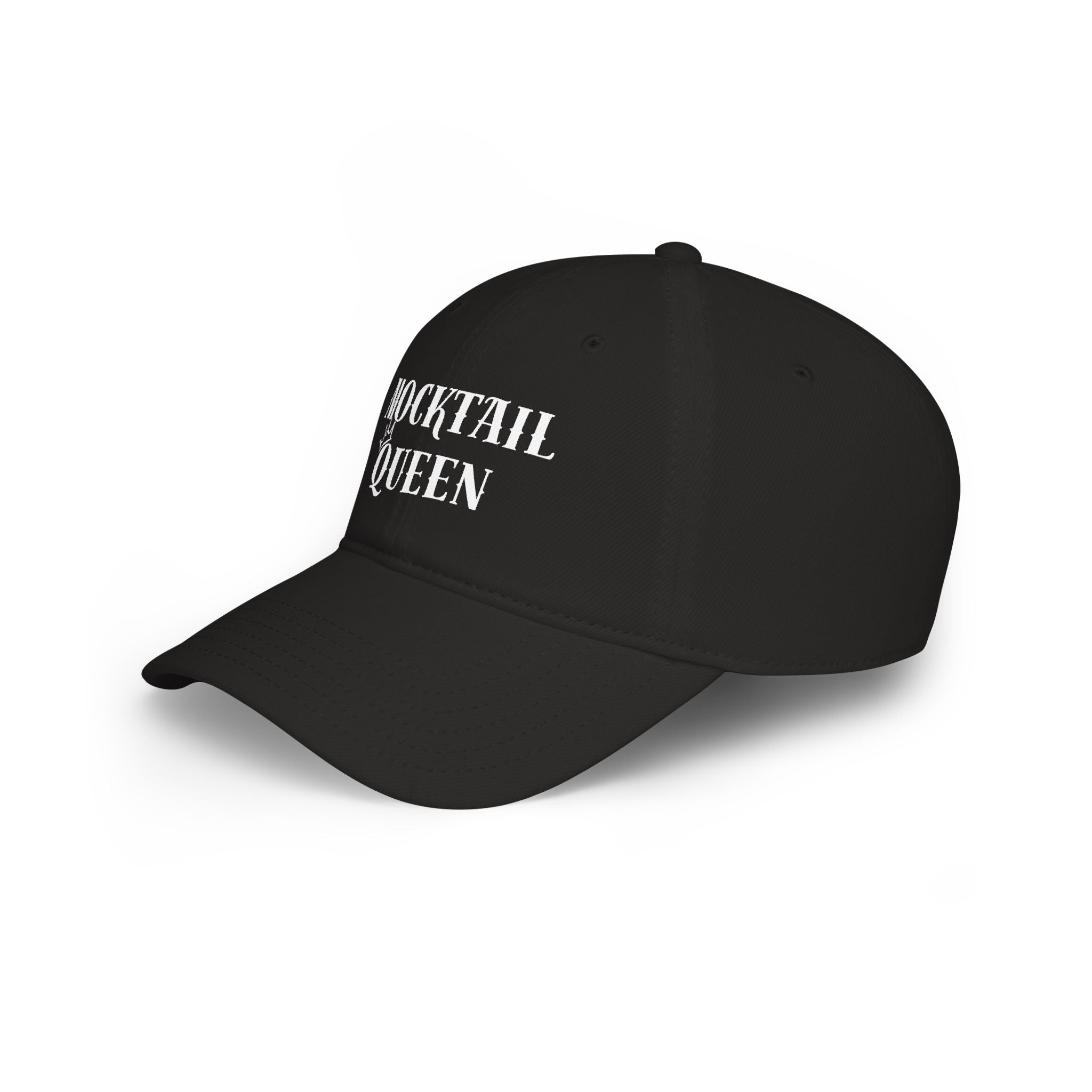 Mocktail Queen Cap — Embroidered Black Low Profile Baseball Hat.