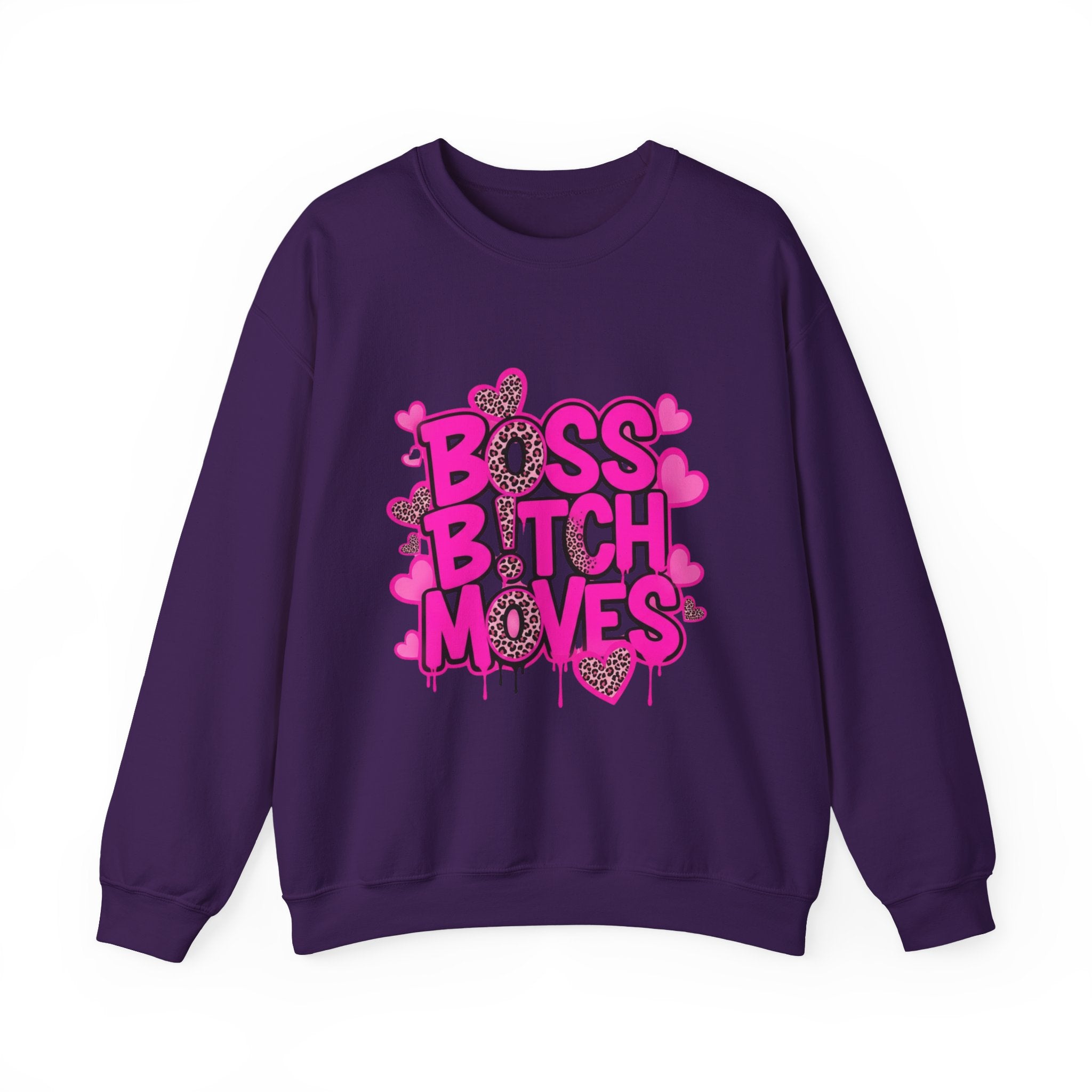 "Boss Bitch Moves" Pink Heart Graphic Crewneck Sweatshirt