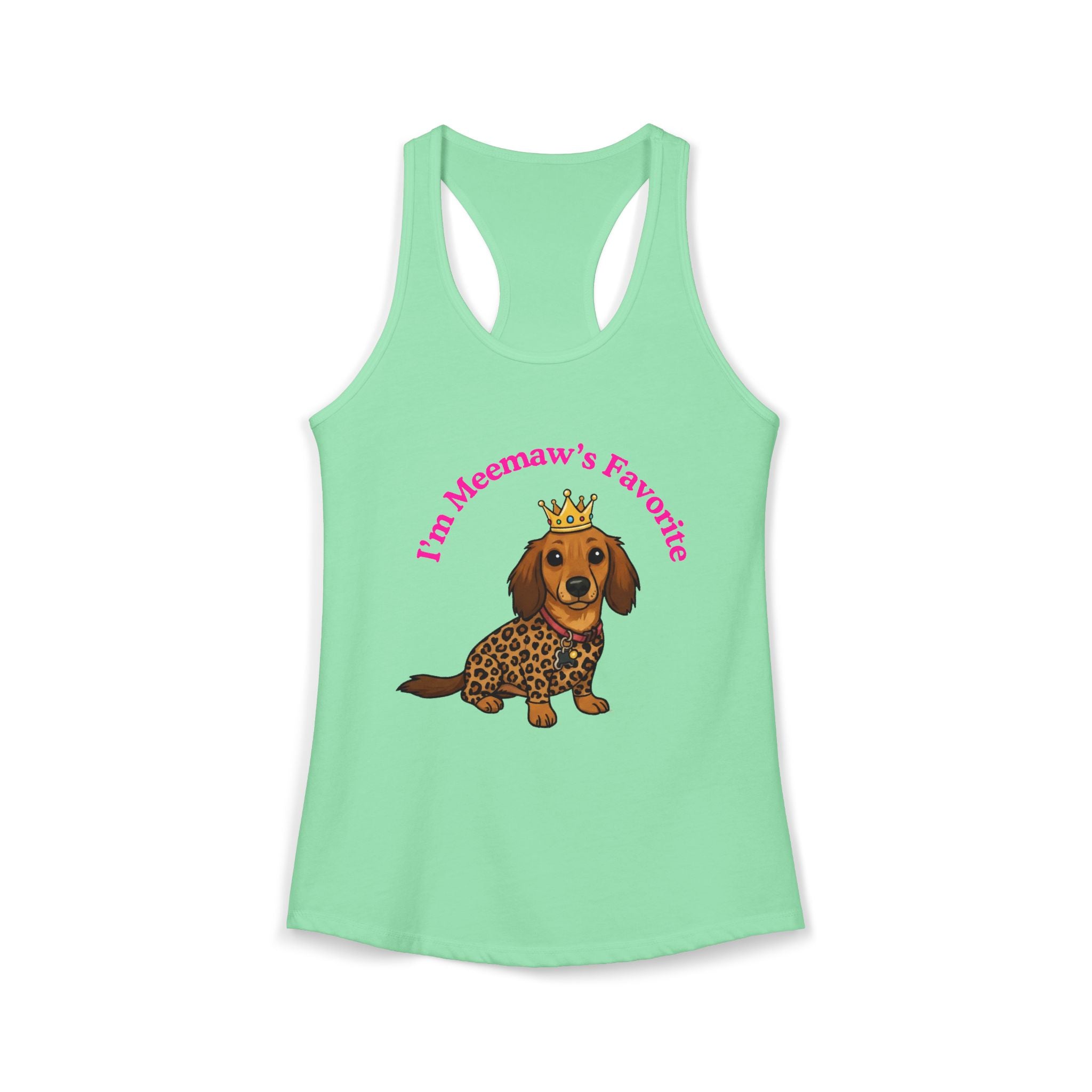 Meemaw’s Favorite Dachshund Leopard Crown Racerback Tanktop for women