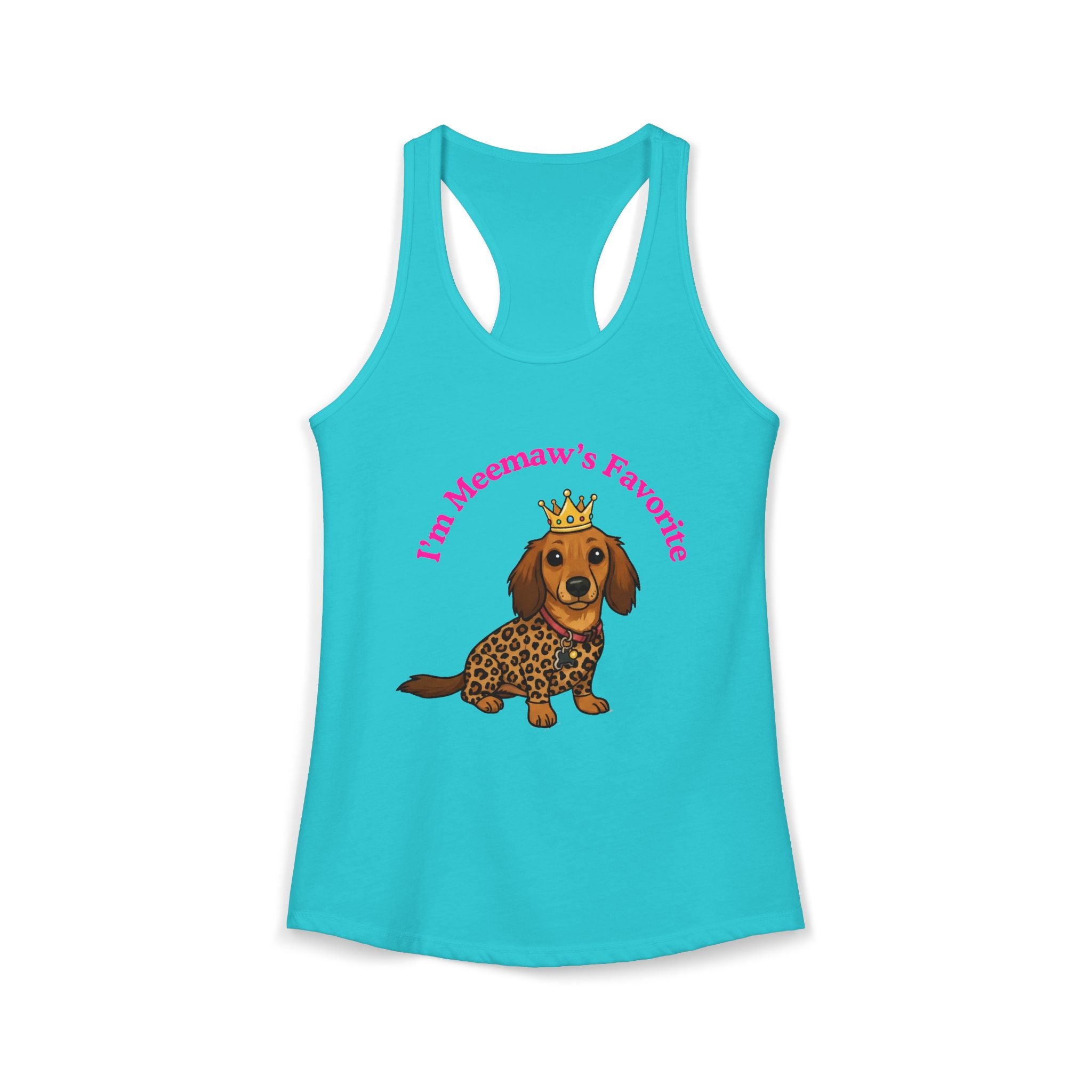 Meemaw’s Favorite Dachshund Leopard Crown Racerback Tanktop for women