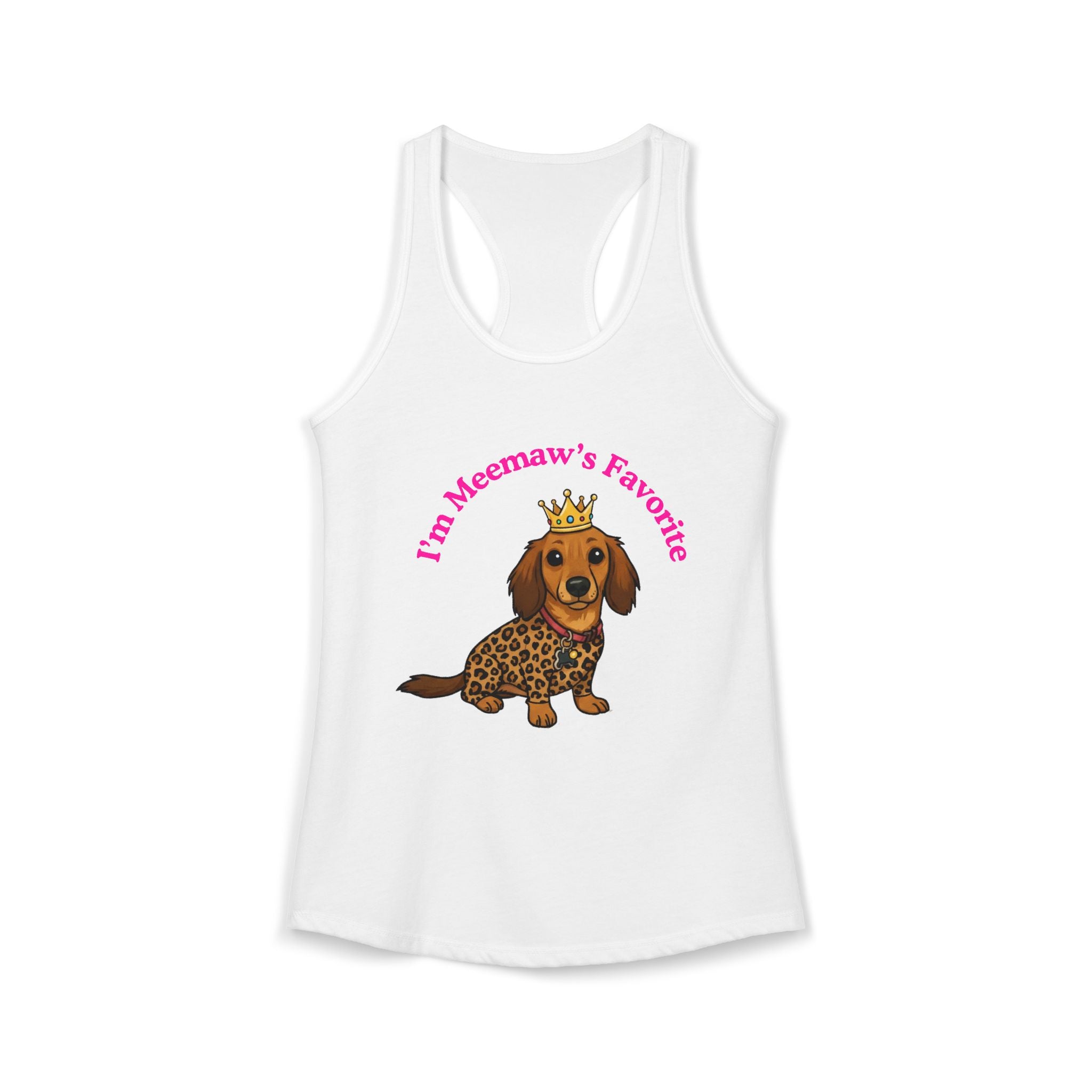 Meemaw’s Favorite Dachshund Leopard Crown Racerback Tanktop for women