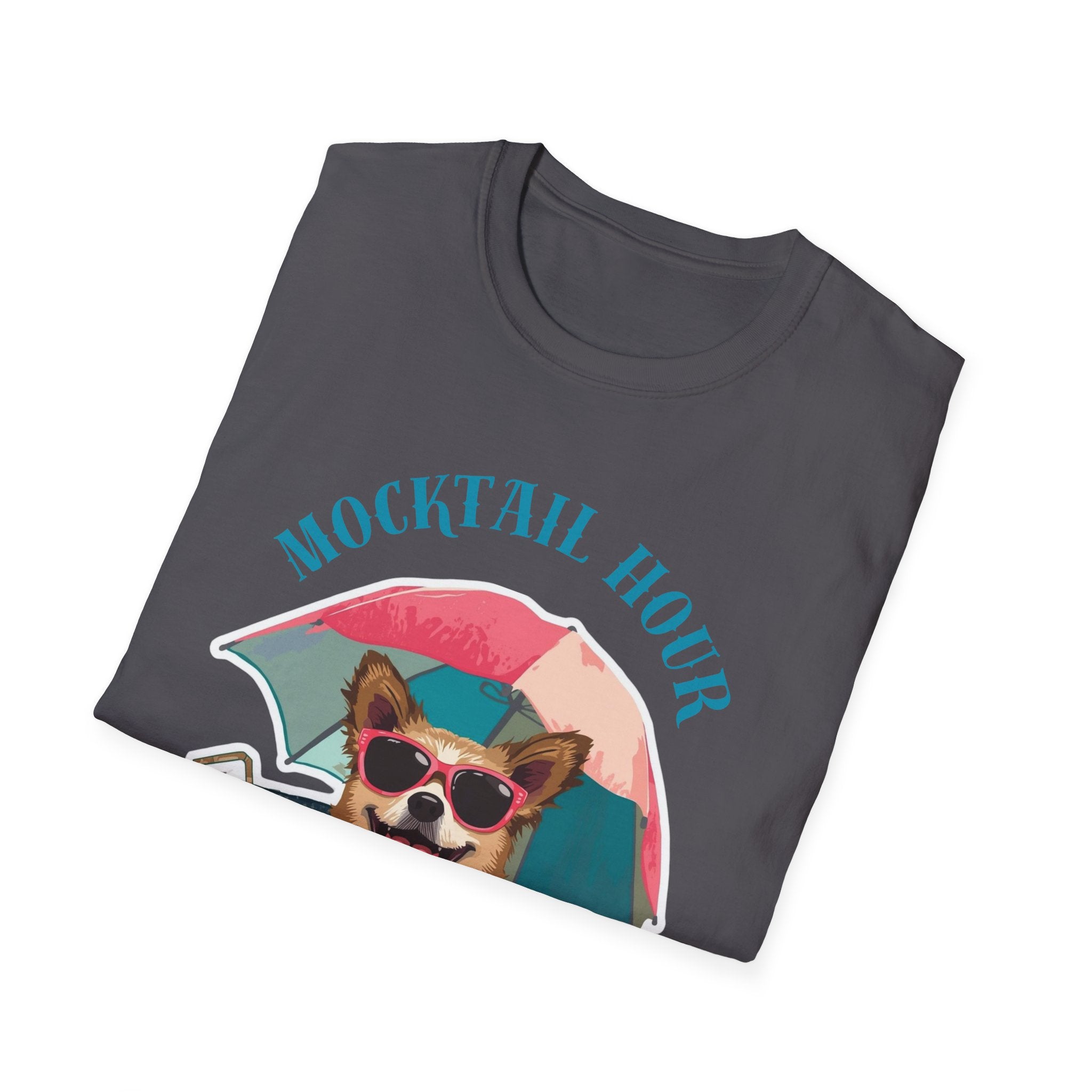 Mocktail Hour PUPPY Tshirt— Cute Corgi Beach Graphic Crewneck