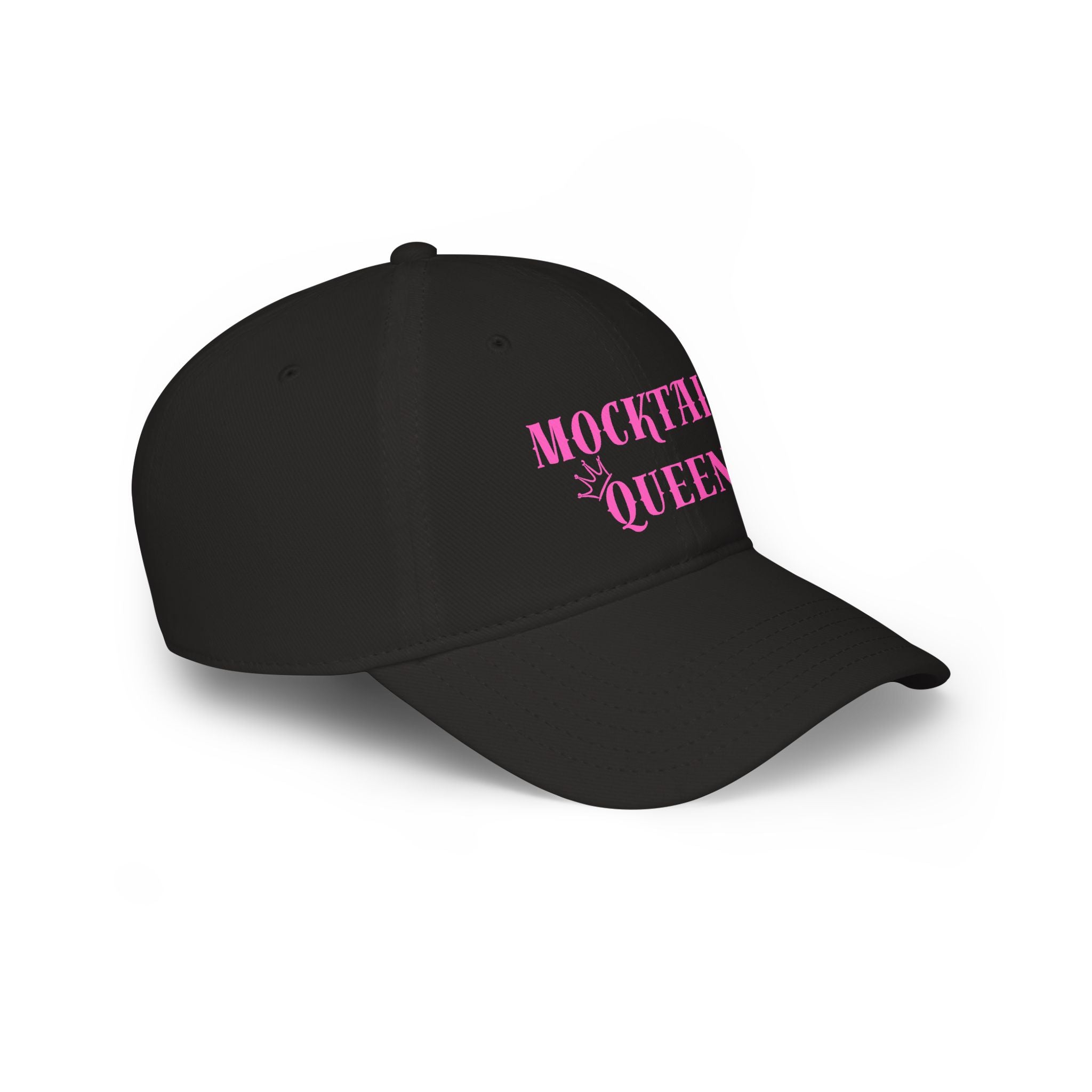 Mocktail Queen Baseball Cap — Pink Text Low Profile Hat for Sober & Non-Alcoholic Celebrations