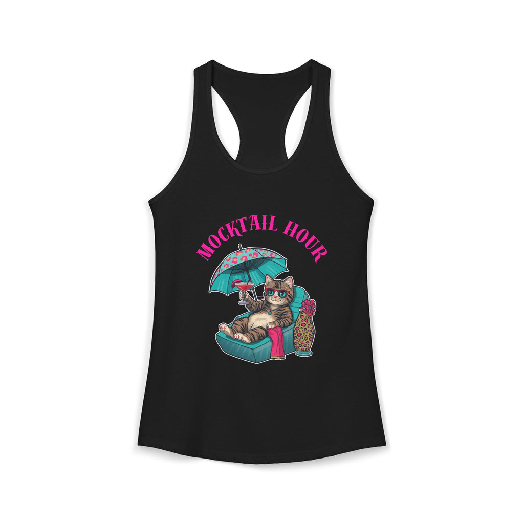 Mocktail Hour Cat Tanktop racerback — Relaxed Cat with Umbrella Graphic