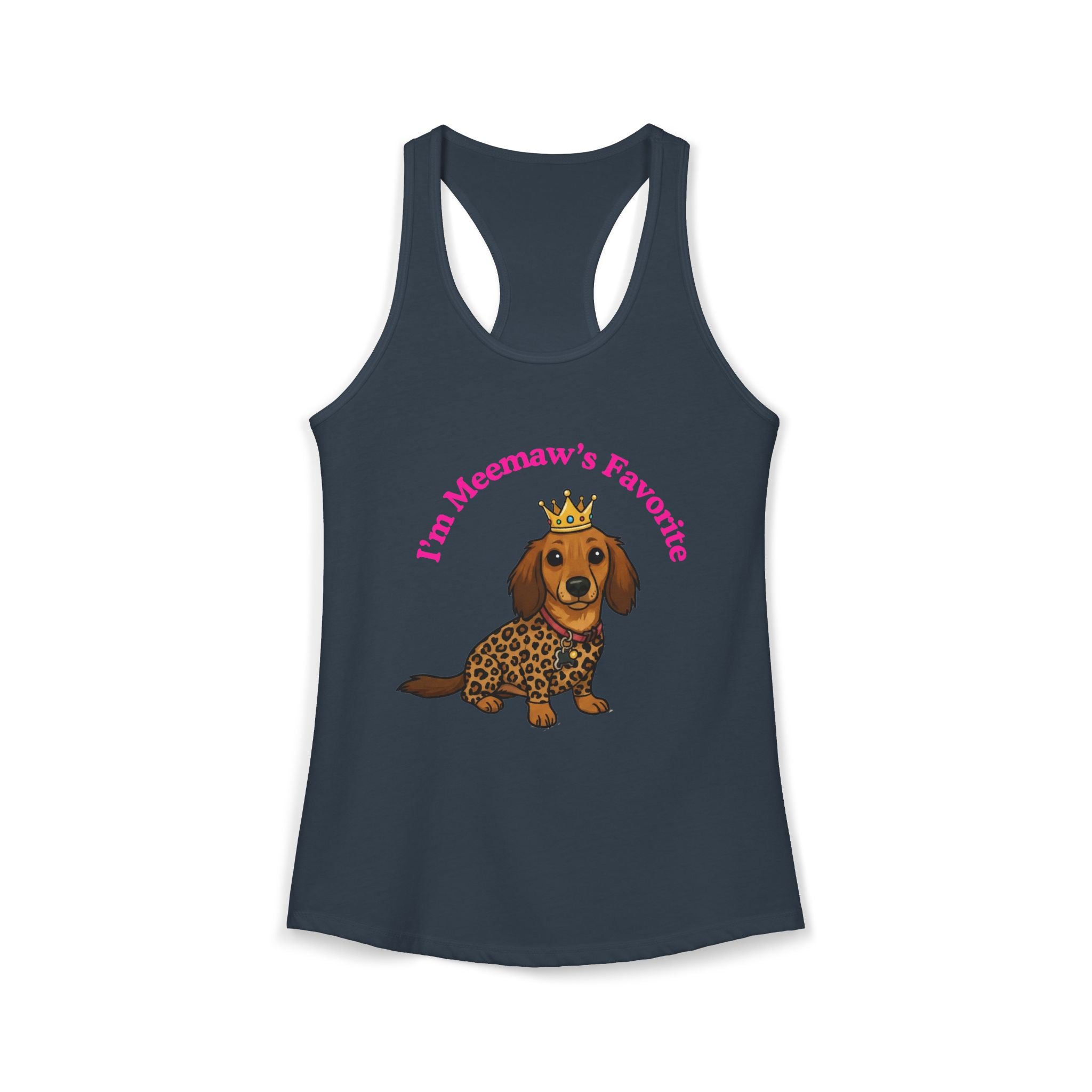 Meemaw’s Favorite Dachshund Leopard Crown Racerback Tanktop for women