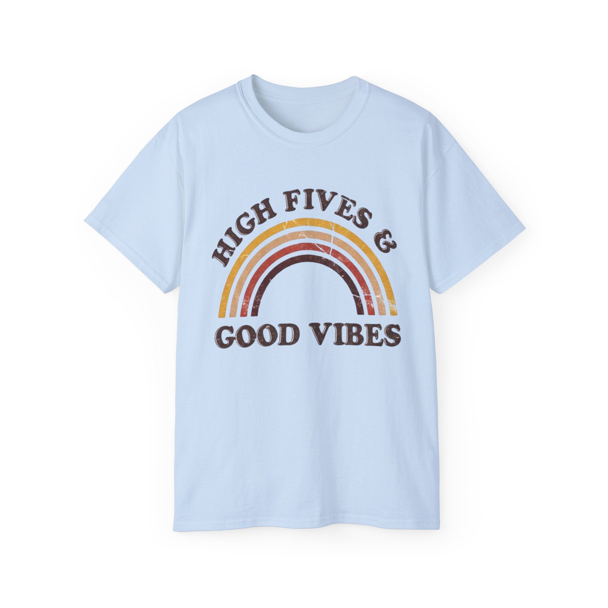 Distressed High Fives & Good Vibes Rainbow Tee