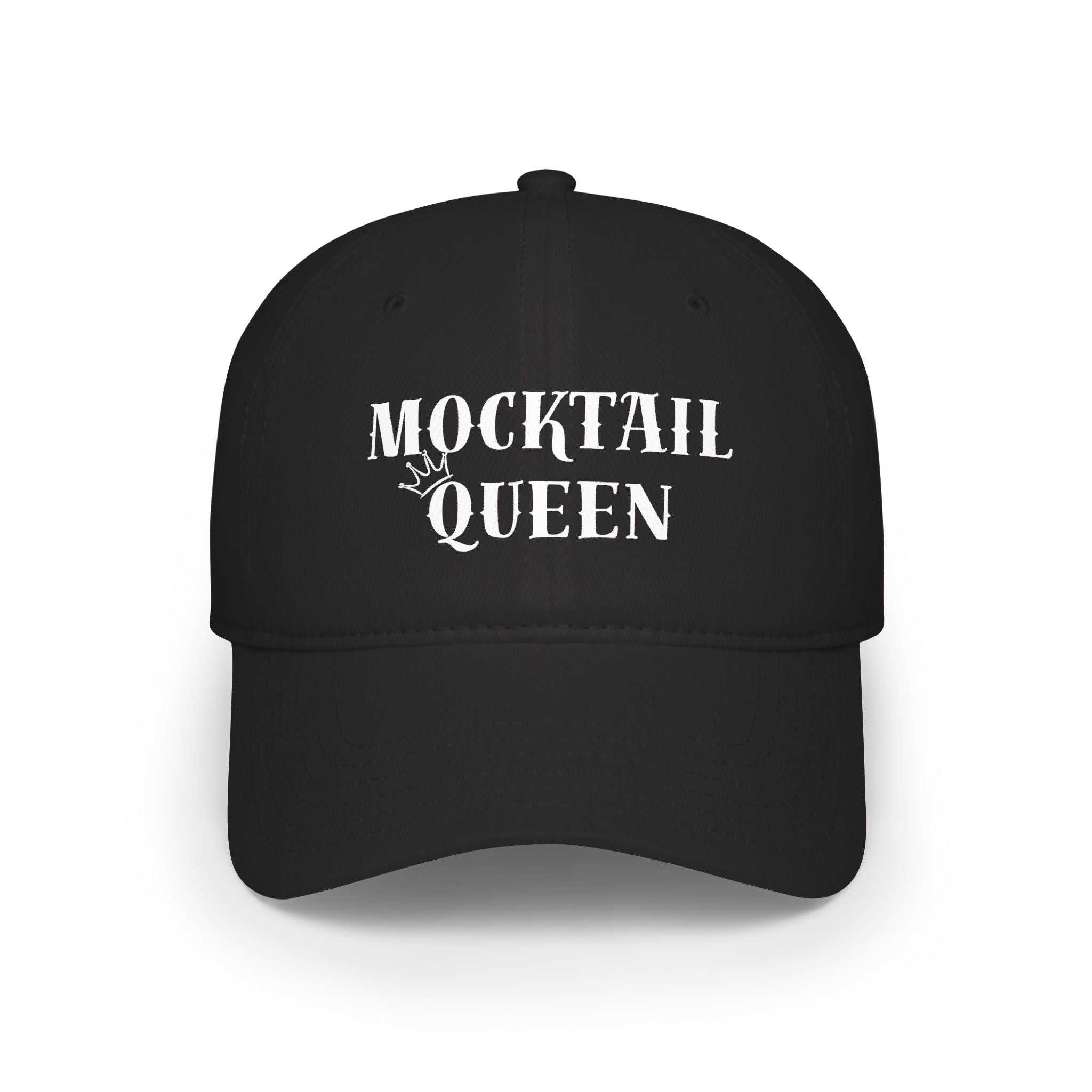 Mocktail Queen Cap — Embroidered Black Low Profile Baseball Hat.