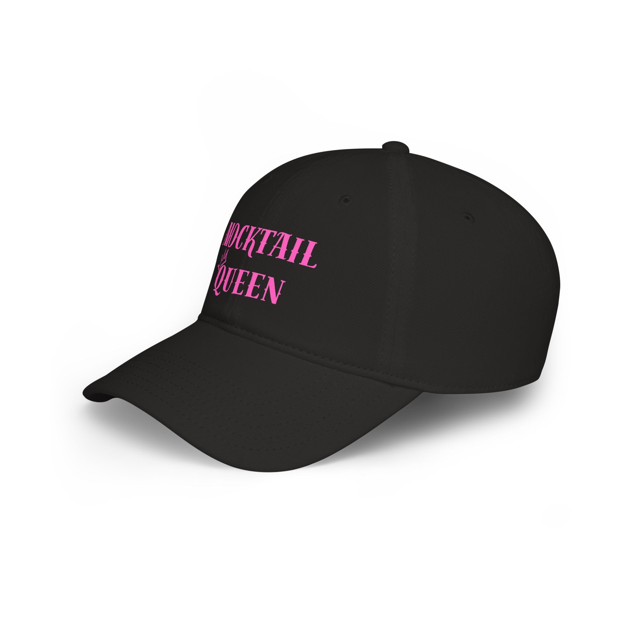 Mocktail Queen Baseball Cap — Pink Text Low Profile Hat for Sober & Non-Alcoholic Celebrations