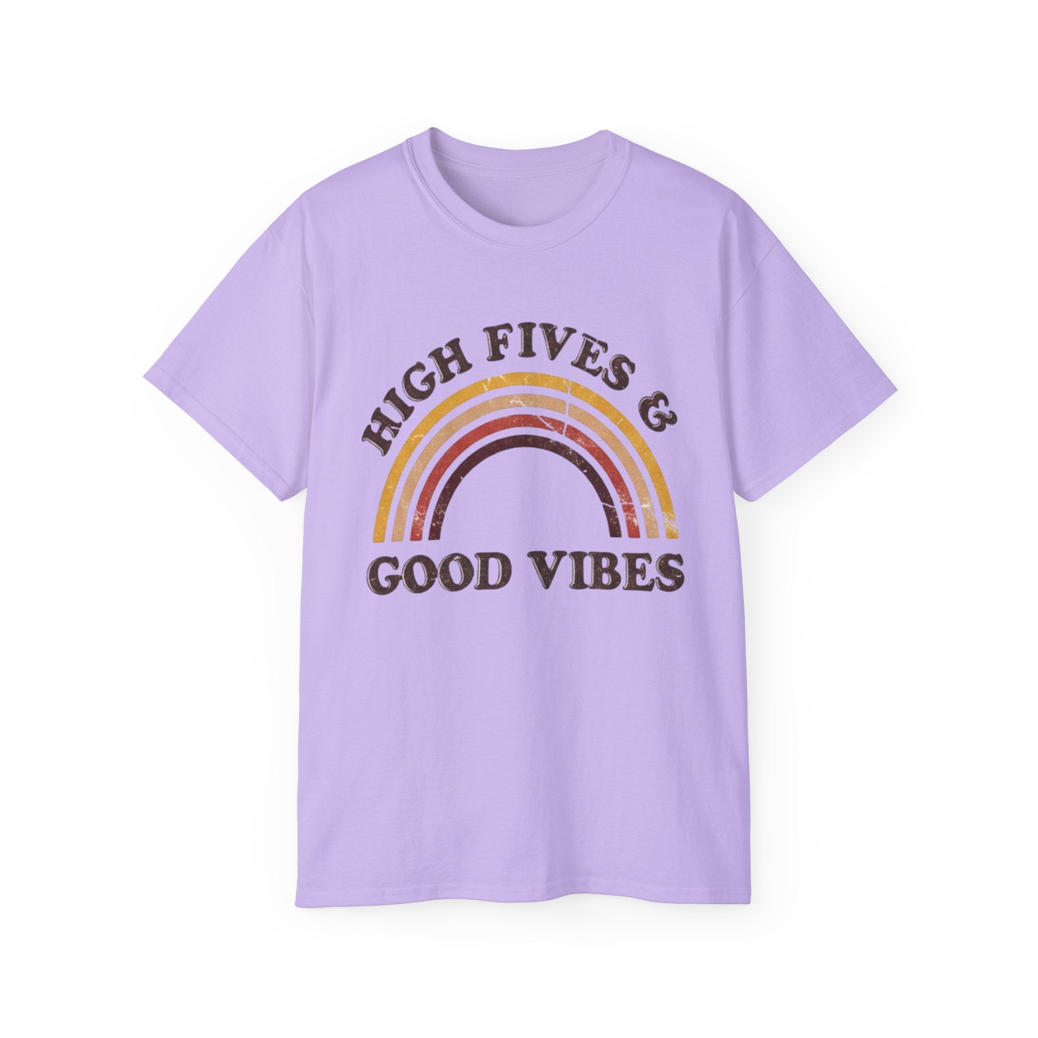 Distressed High Fives & Good Vibes Rainbow Tee